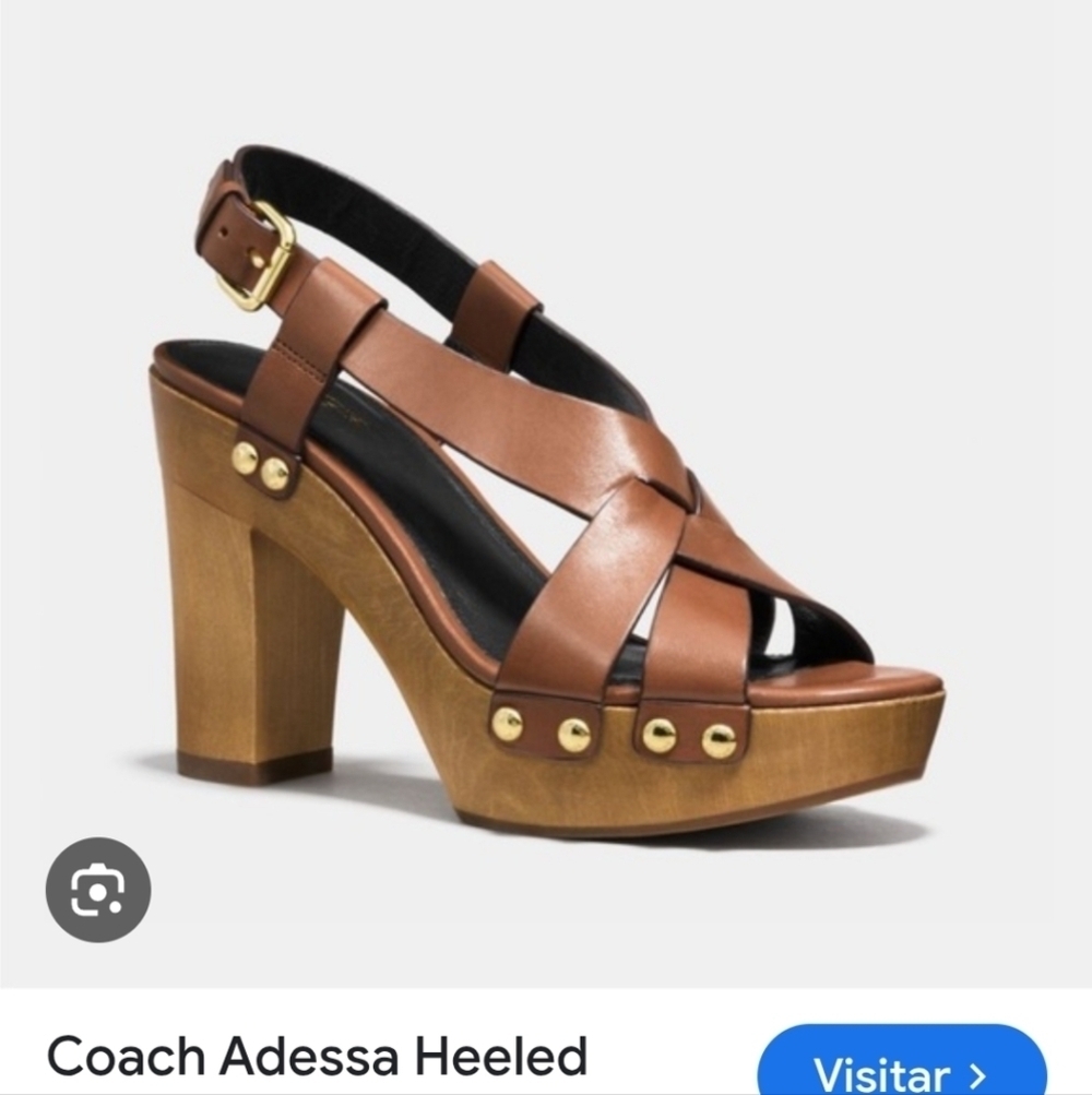 Coach Brown and Gold Heels with Chunky Block Design